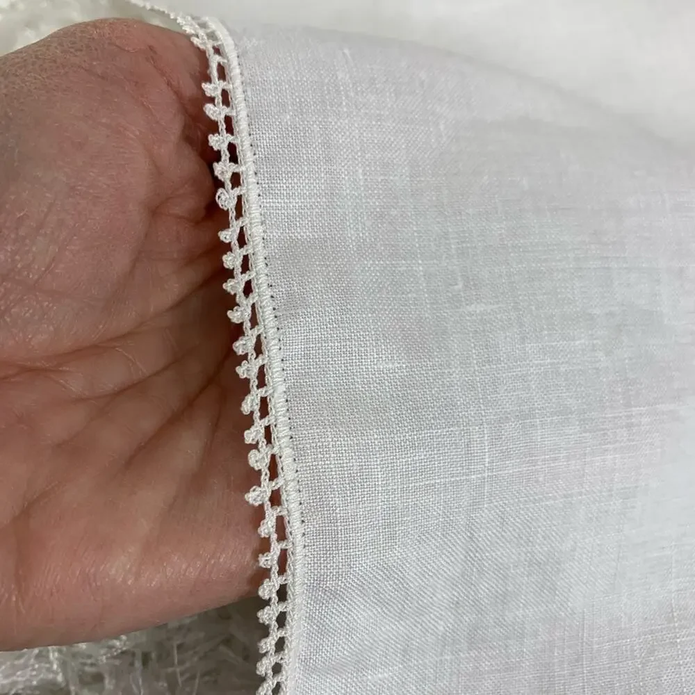 Cream Linen Hand Crochet Trim Lace Table Scarf